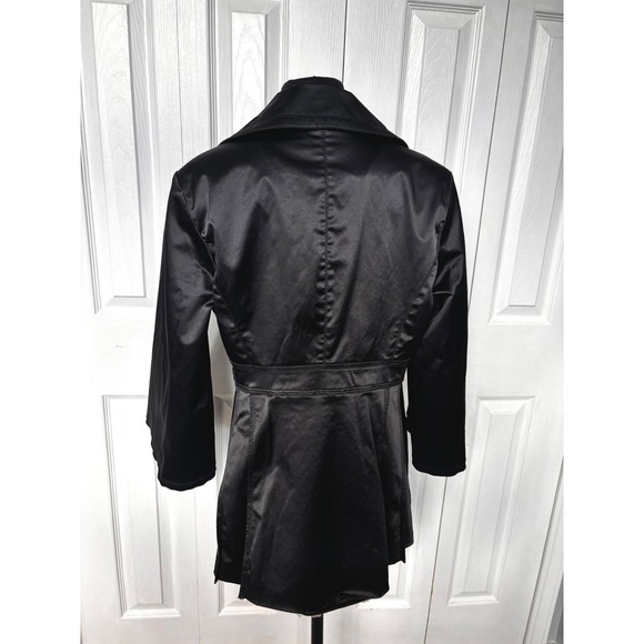 Cato Black Satin Trench Coat 3/4 Sleeve Button Front Jacket Size M Classic - Picture 4 of 12